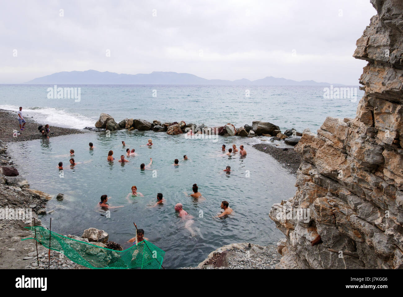 Greece, Kos Embros Thermae, 08 May 2017: People take a health bathwater at Kos Thermal Springs. Stock Photo