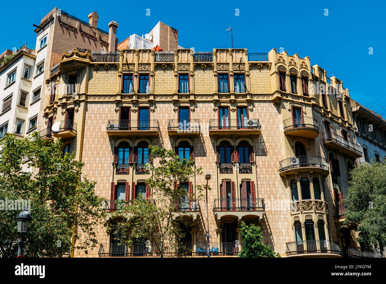 Apartment Building Block Exterior Facade In Barcelona, Spain Stock ...