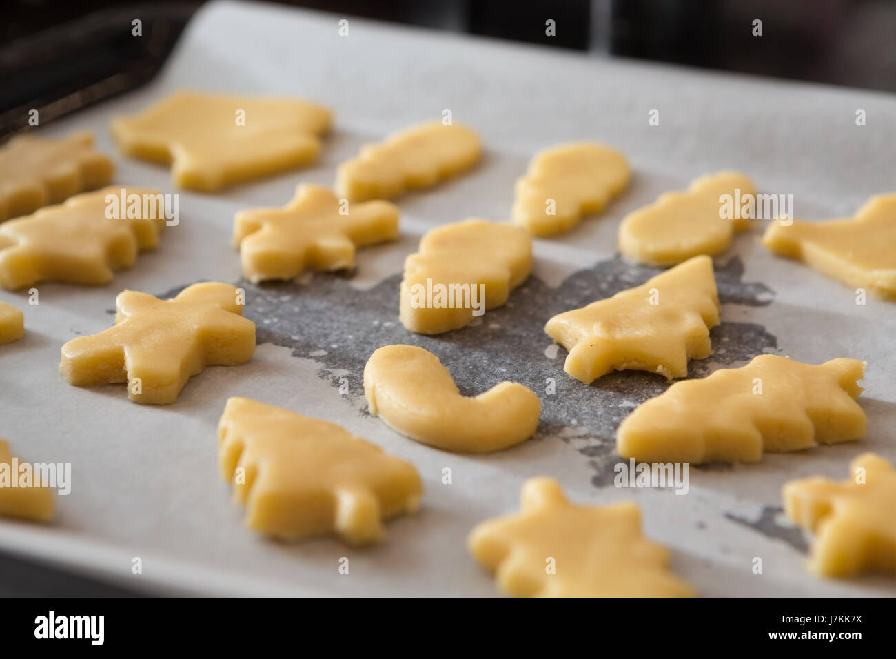 Different Biscuit Shapes On Baking Sheet Ready For The Oven Stock Photo