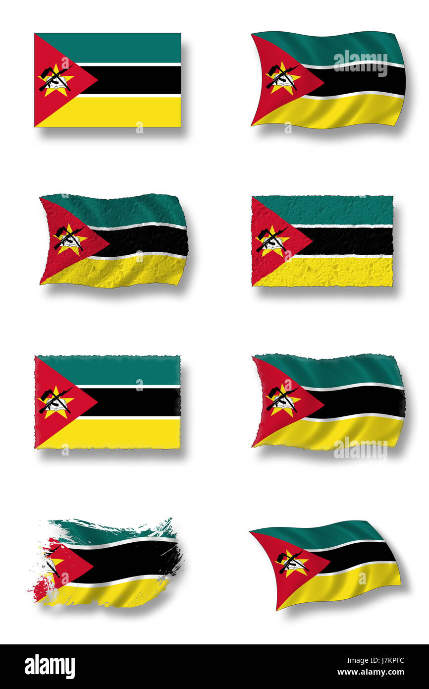 flag national mozambique flag blow national mozambique pictogram symbol Stock Photo