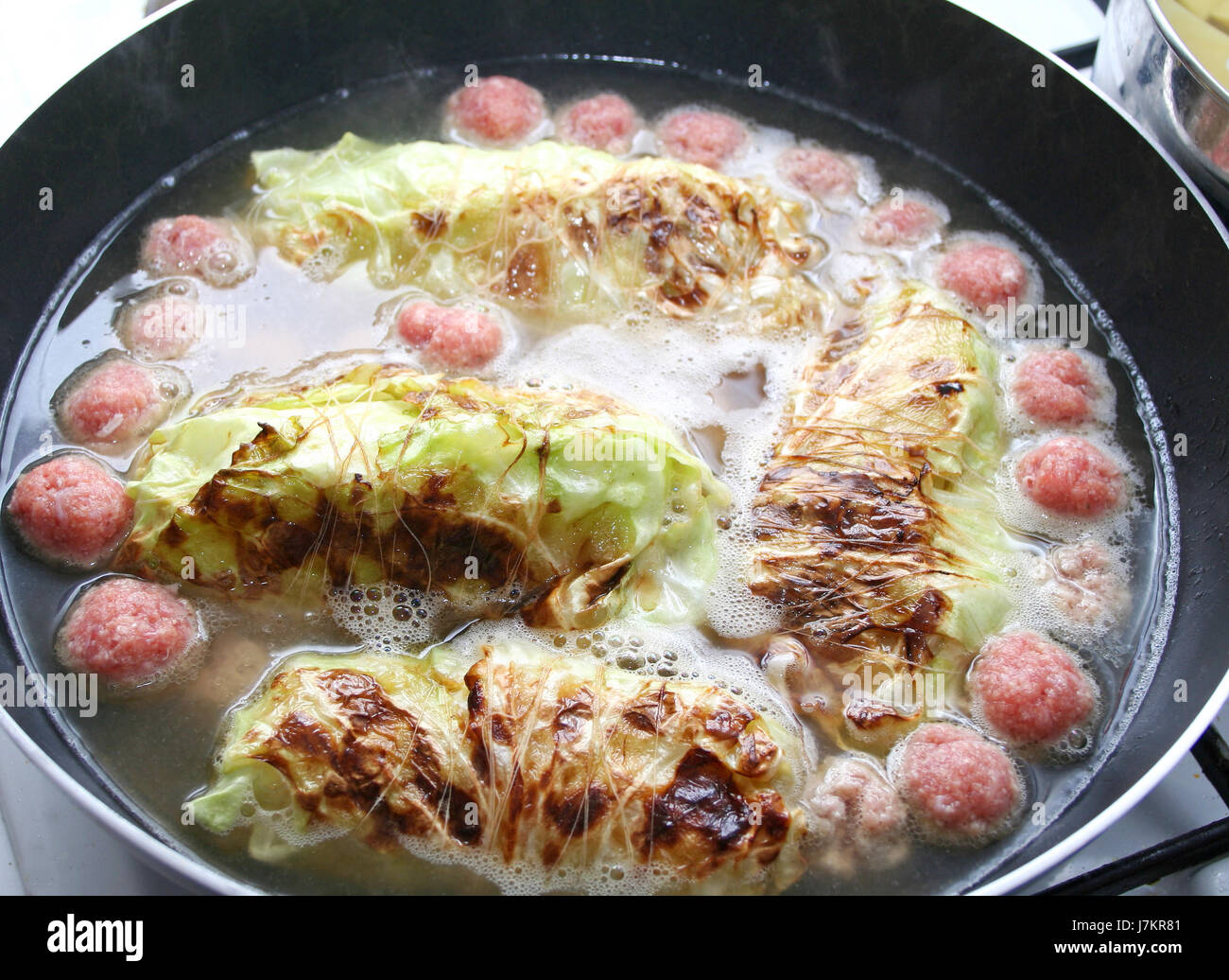 vegetable cabbage ingredients meat food aliment eco kitchen cuisine boil cooks Stock Photo