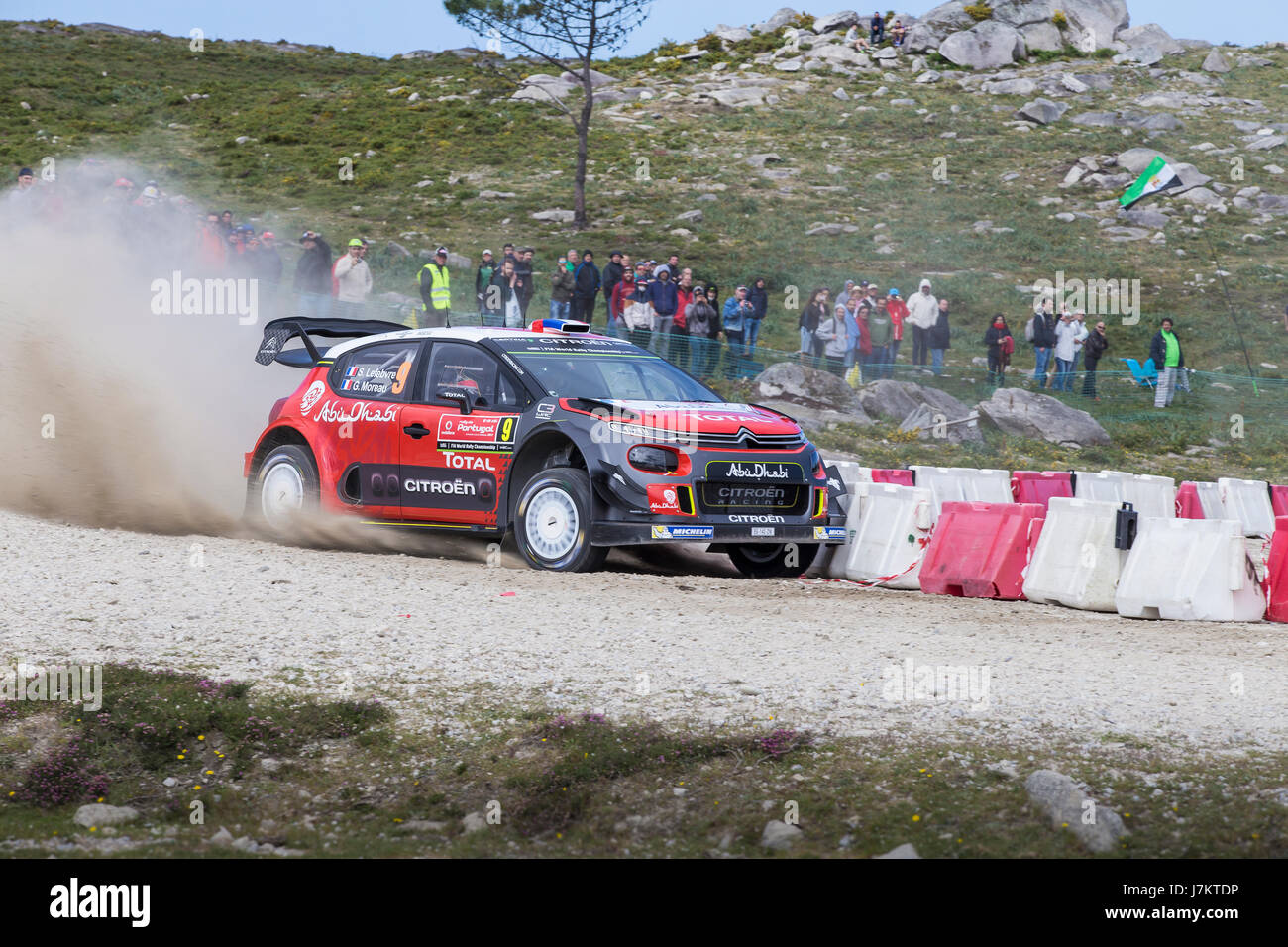 Viana do Castelo, PORTUGAL - MAY 19: French driver S. Lefebvre and co-driver G.Moreau, steer their Citroen C3 WRC in Viana do Castelo. Stock Photo