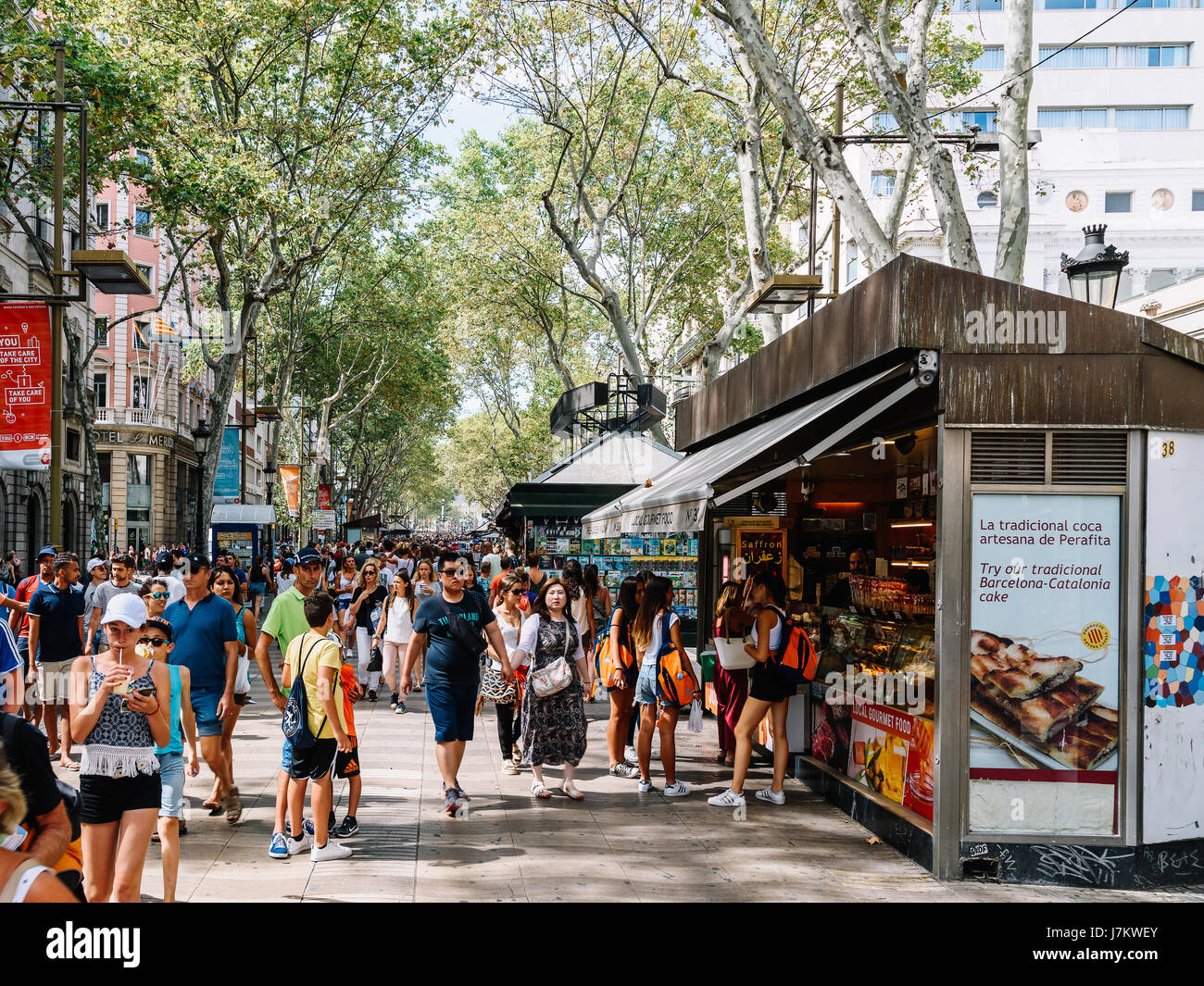 BARCELONA, SPAIN AUGUST 05, 2016 Everyday Life In Busy Downtown Barcelona City Of Spain Stock