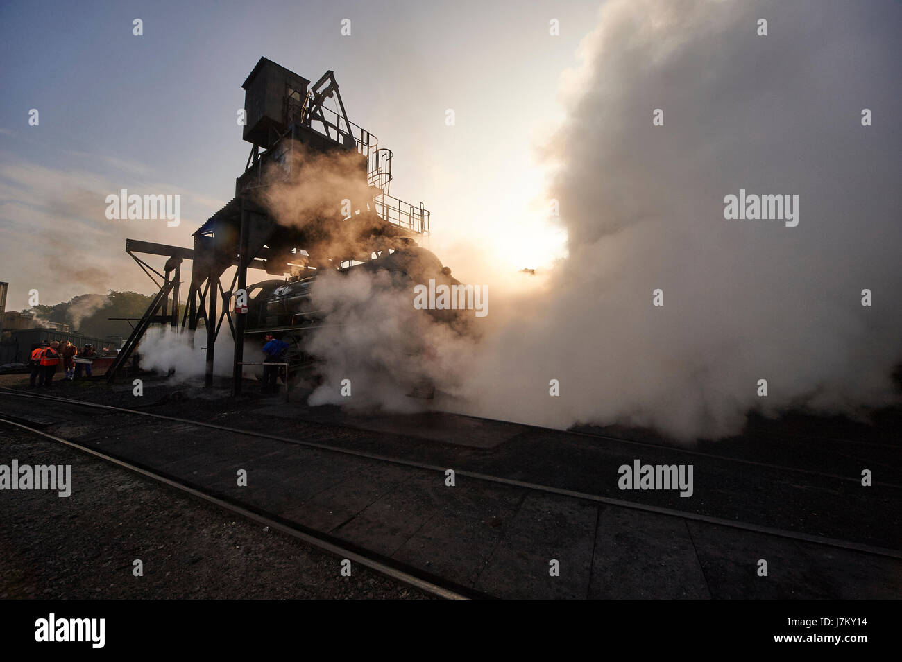 A Great Western Steam Locomotive During a Cleaning 'Blowdown' on the North Yorkshire Moors Railway NYMR Stock Photo