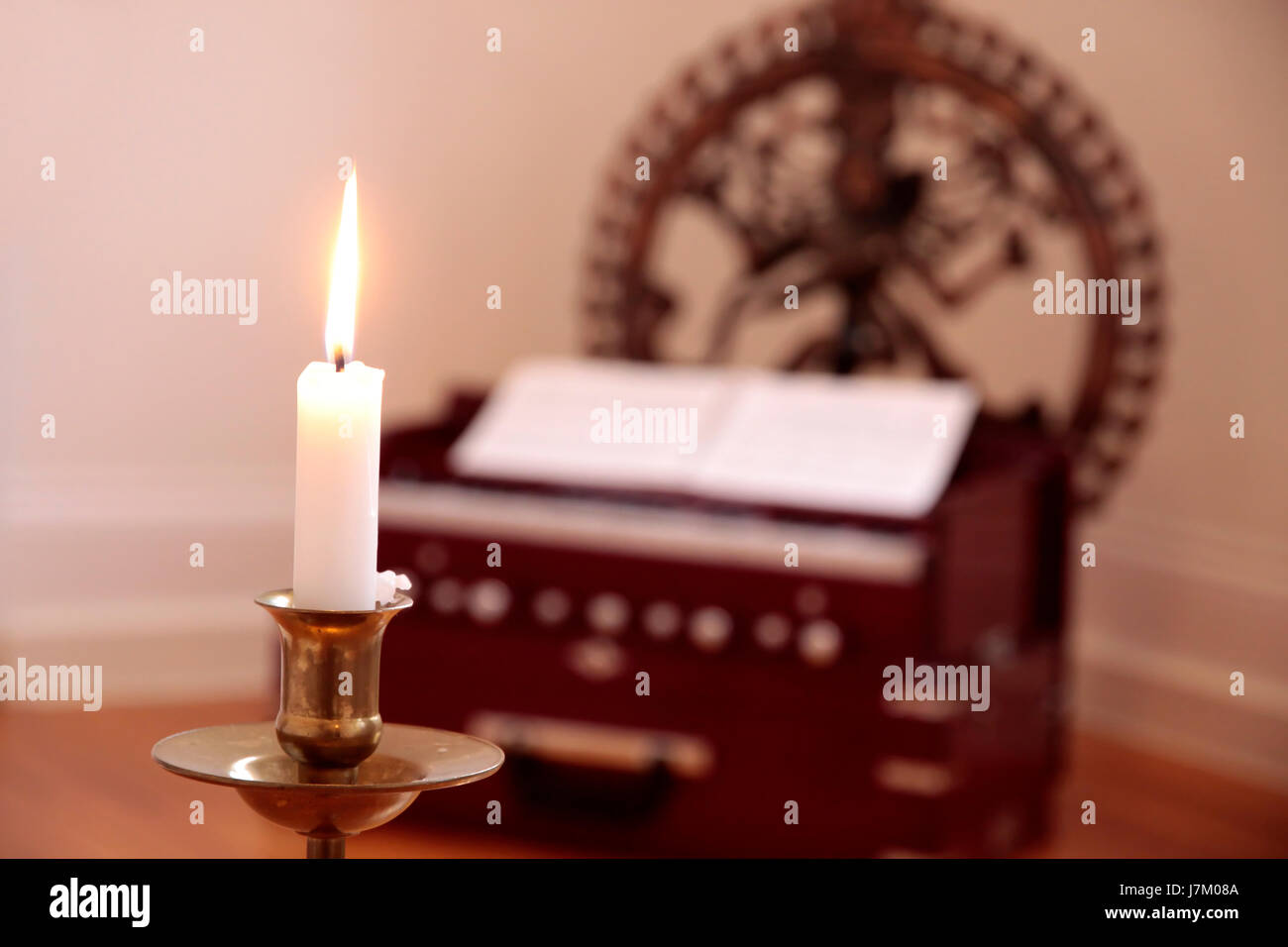 religion music musical instrument candle full of atmosphere indian burn shine Stock Photo