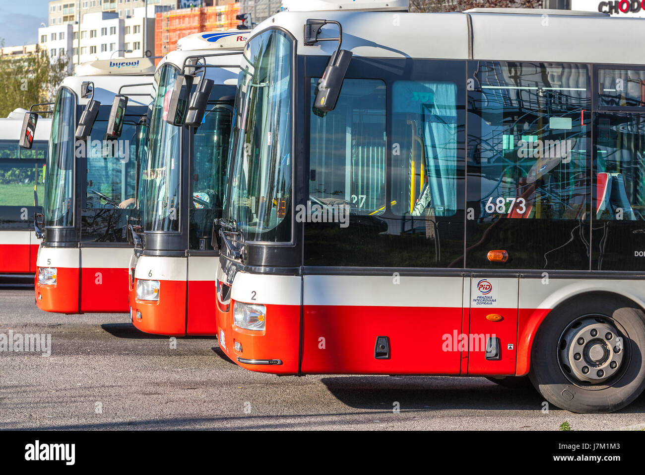 Buses of public transport, Prague, Czech Republic, Europe Stock Photo