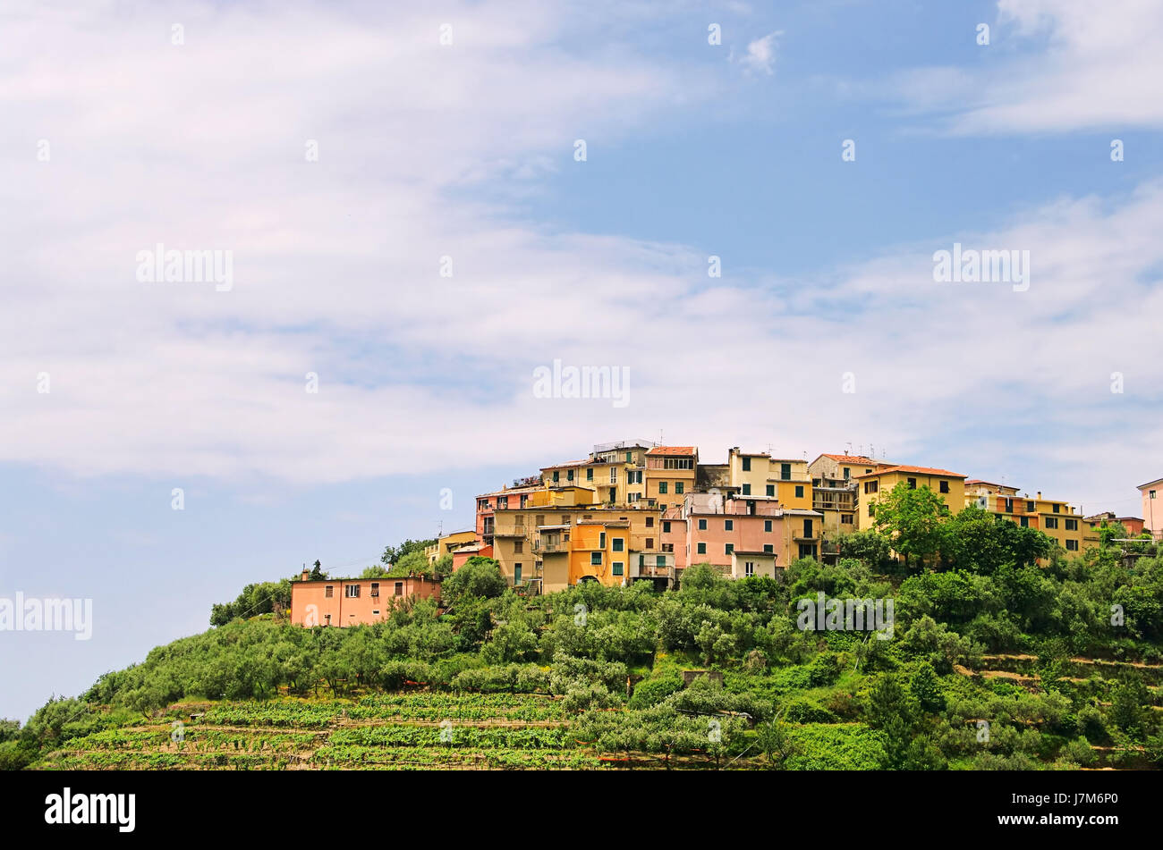 italy house building city town hill coast mediterran place reef cliff community Stock Photo