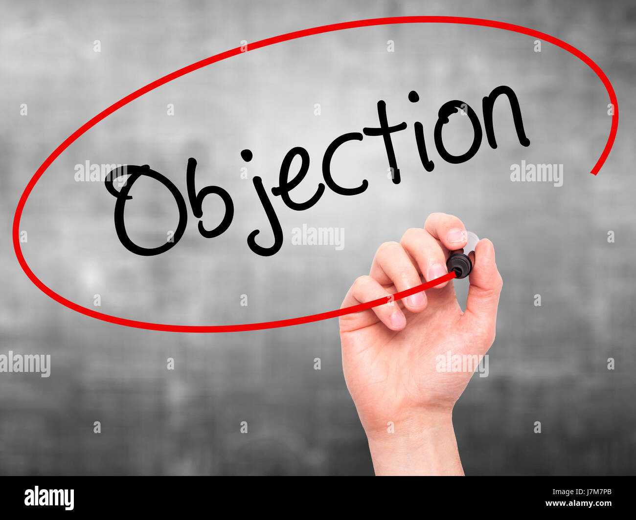 Man Hand writing Objection with black marker on visual screen. Isolated ...