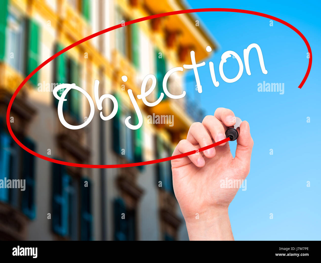 Man Hand writing Objection with black marker on visual screen. Isolated ...