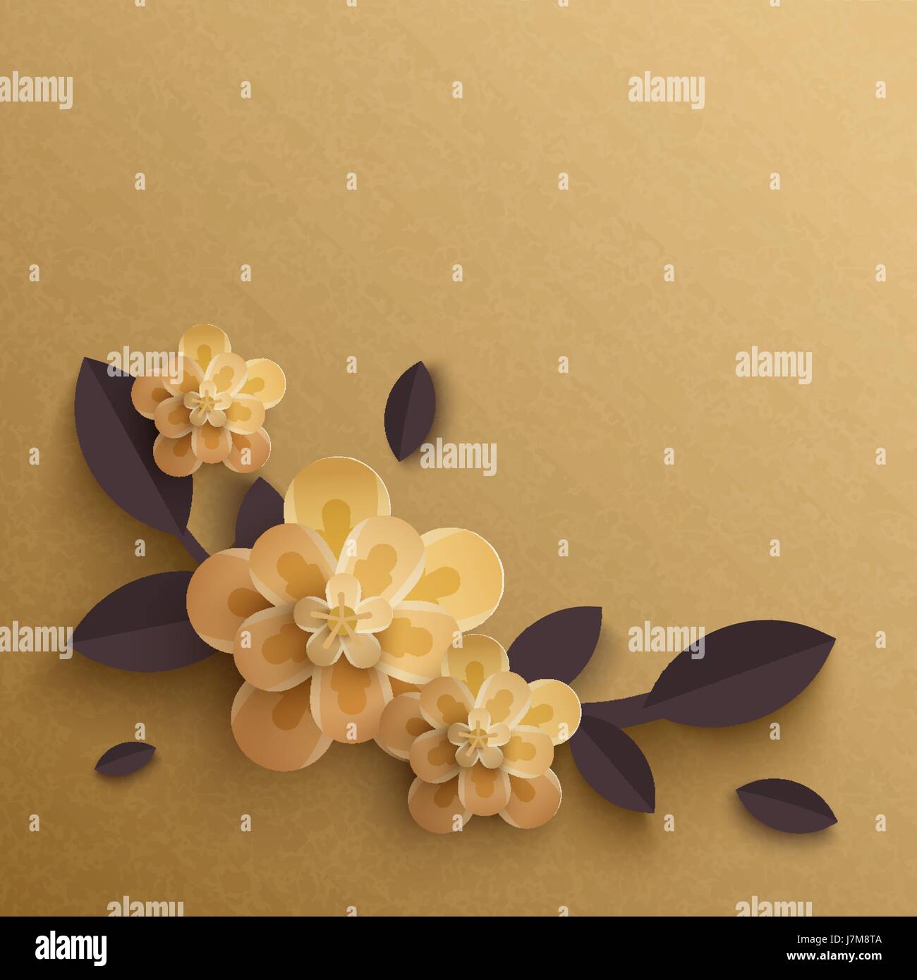 Illustration of paper flowers on a gold background Stock Vector Image ...