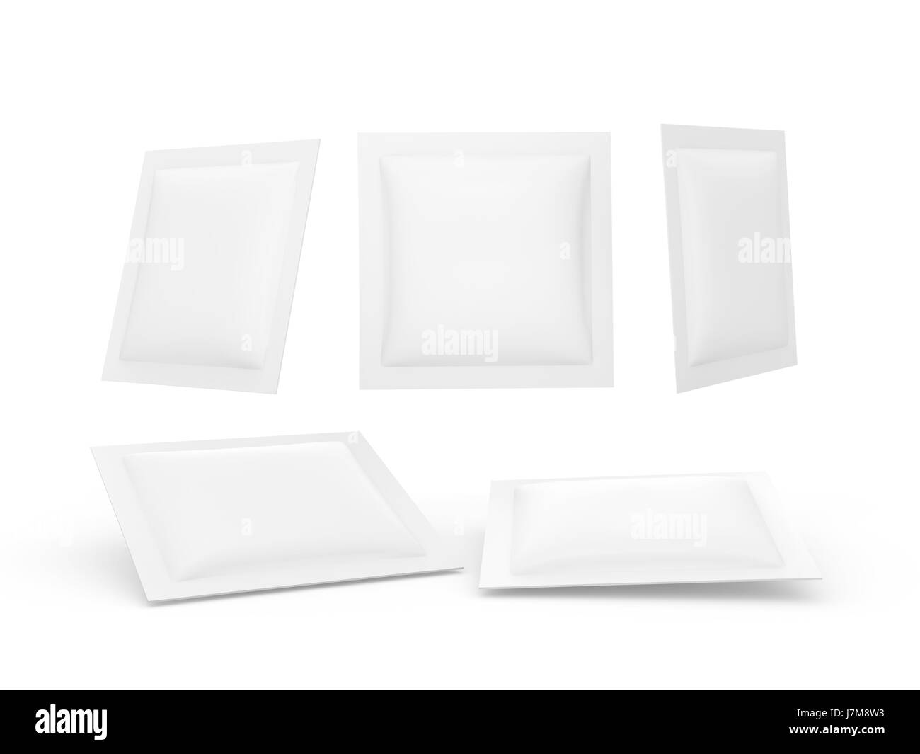 white square heat sealed packet  with clipping path. Packaging  or wrapper for sweet, snack, milk bar, coffee, salt, sugar, medicine drug, cooling gel Stock Photo