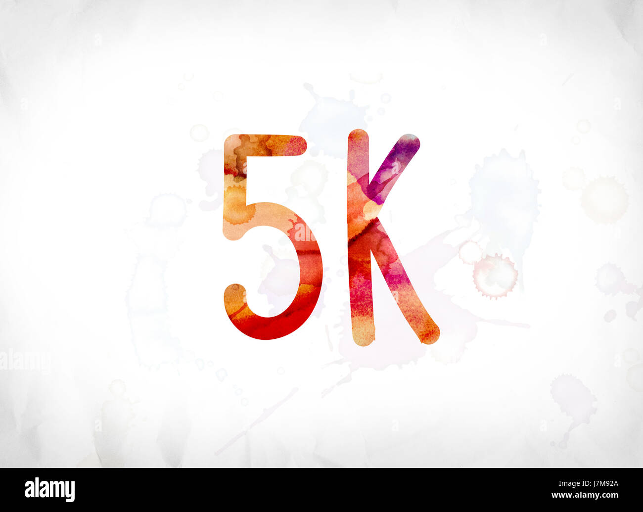 The word 5K concept and theme painted in colorful watercolors on a ...