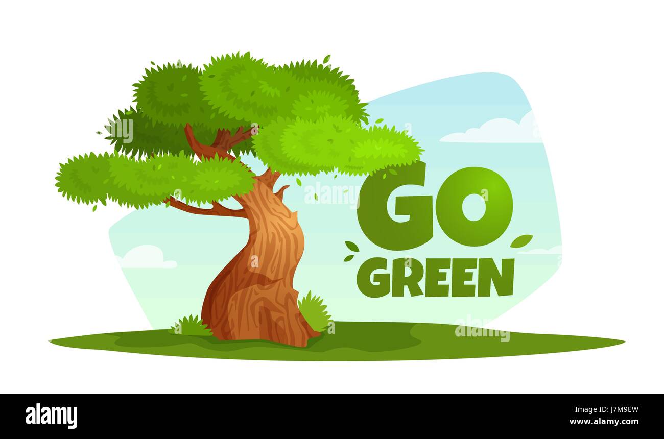 Vector illustration of a tree with text go green. Stock Vector