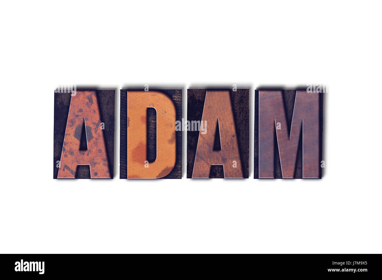 The name ADAM concept and theme written in vintage wooden letterpress