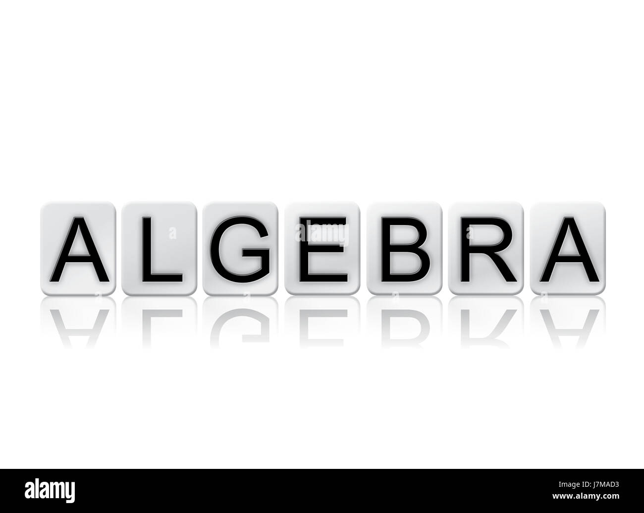 The word Algebra concept and theme written in white tiles and isolated