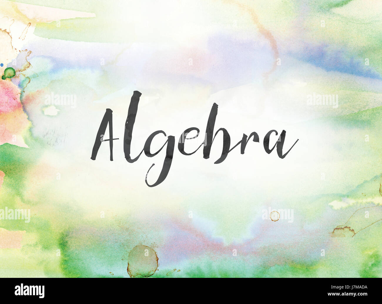 The word Algebra concept and theme written in black ink on a colorful ...