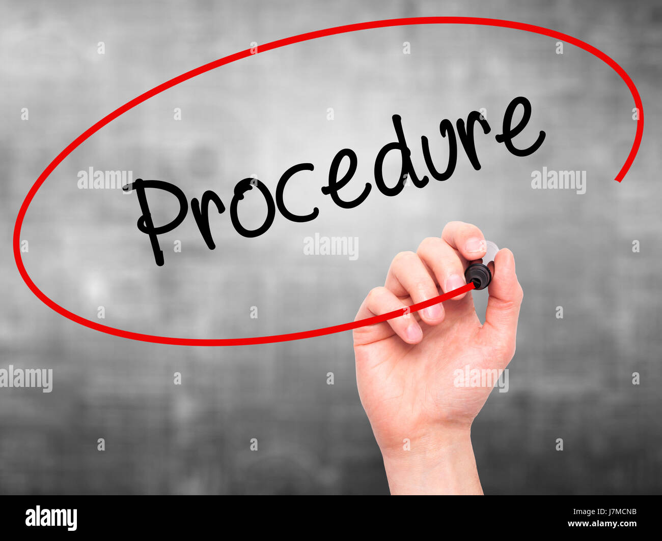 Man Hand writing Procedure with black marker on visual screen. Isolated ...