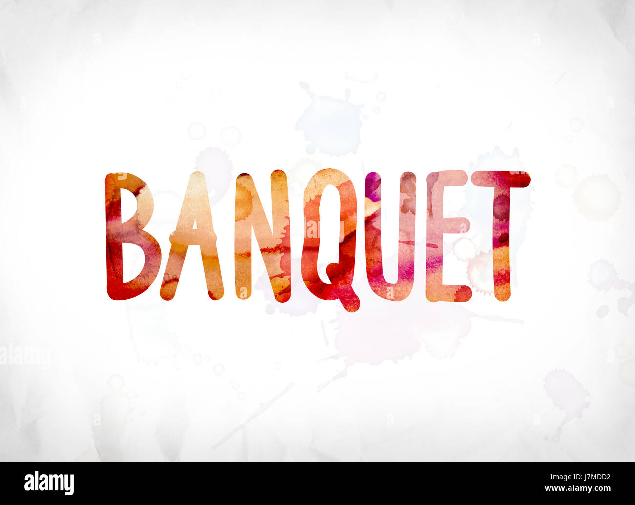The word Banquet concept and theme painted in colorful watercolors on a