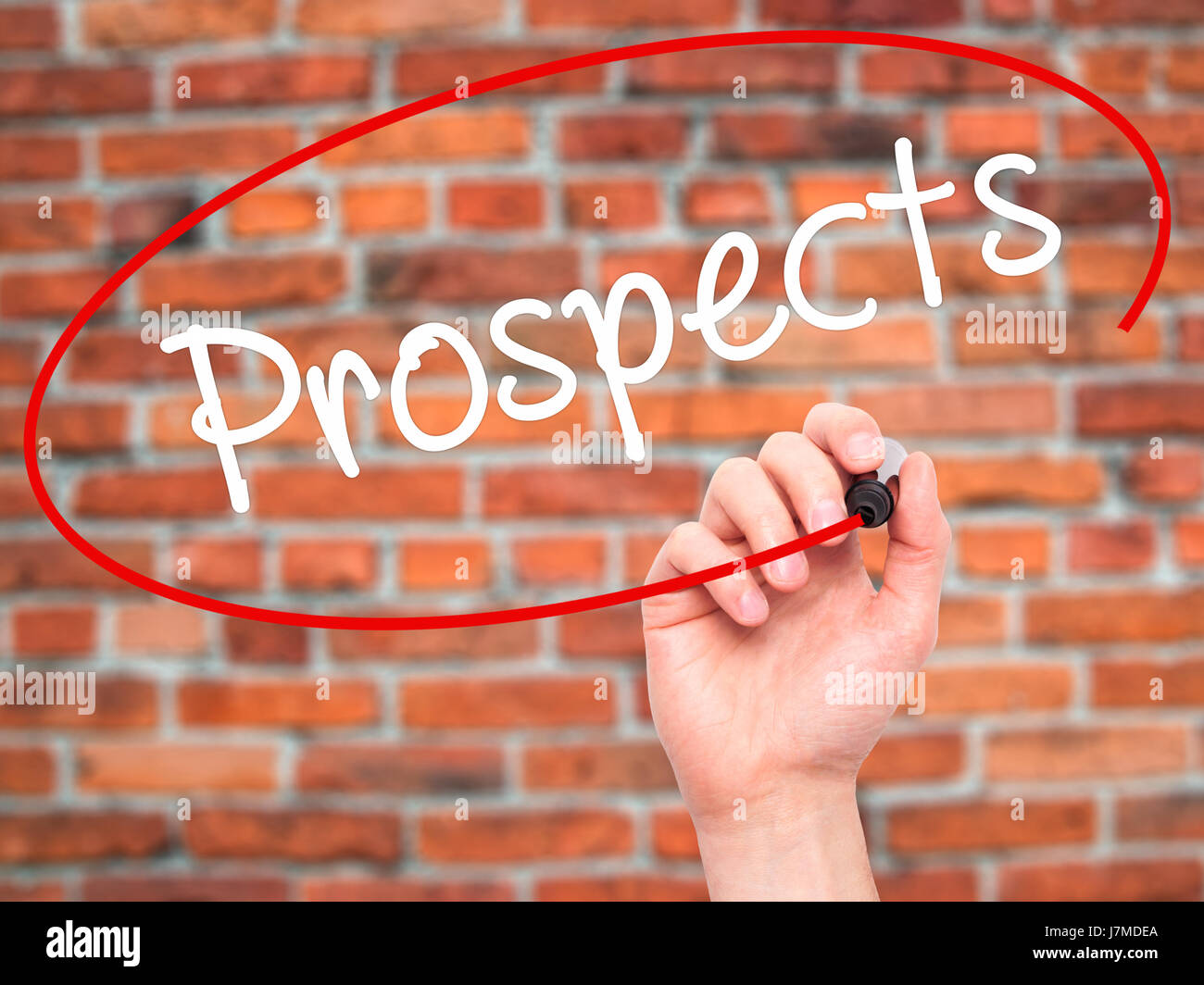 Prospect Sign Man Hand writing Prospects with black marker on visual screen. Isolated ...