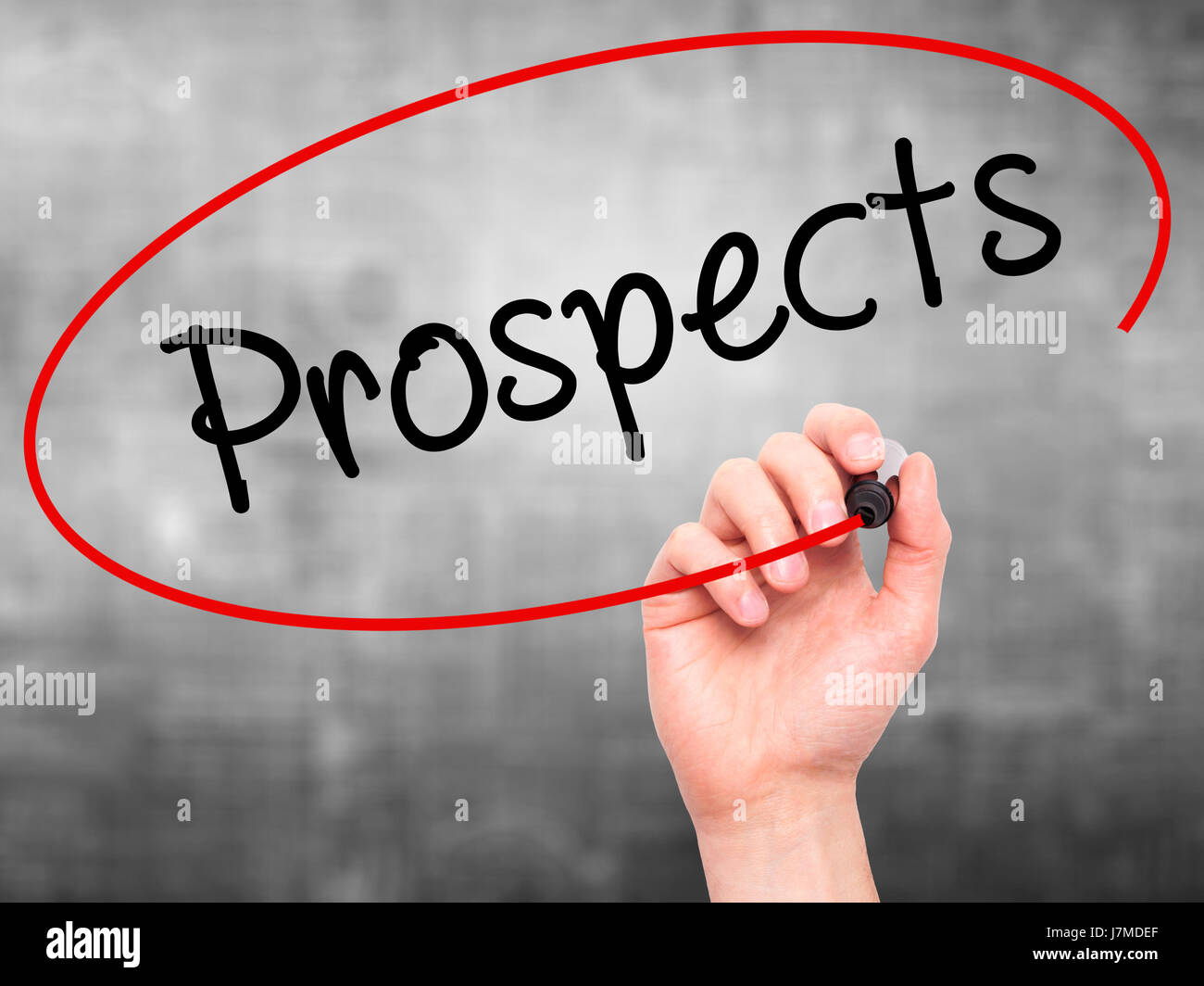Prospect Sign Man Hand writing Prospects with black marker on visual screen. Isolated ...