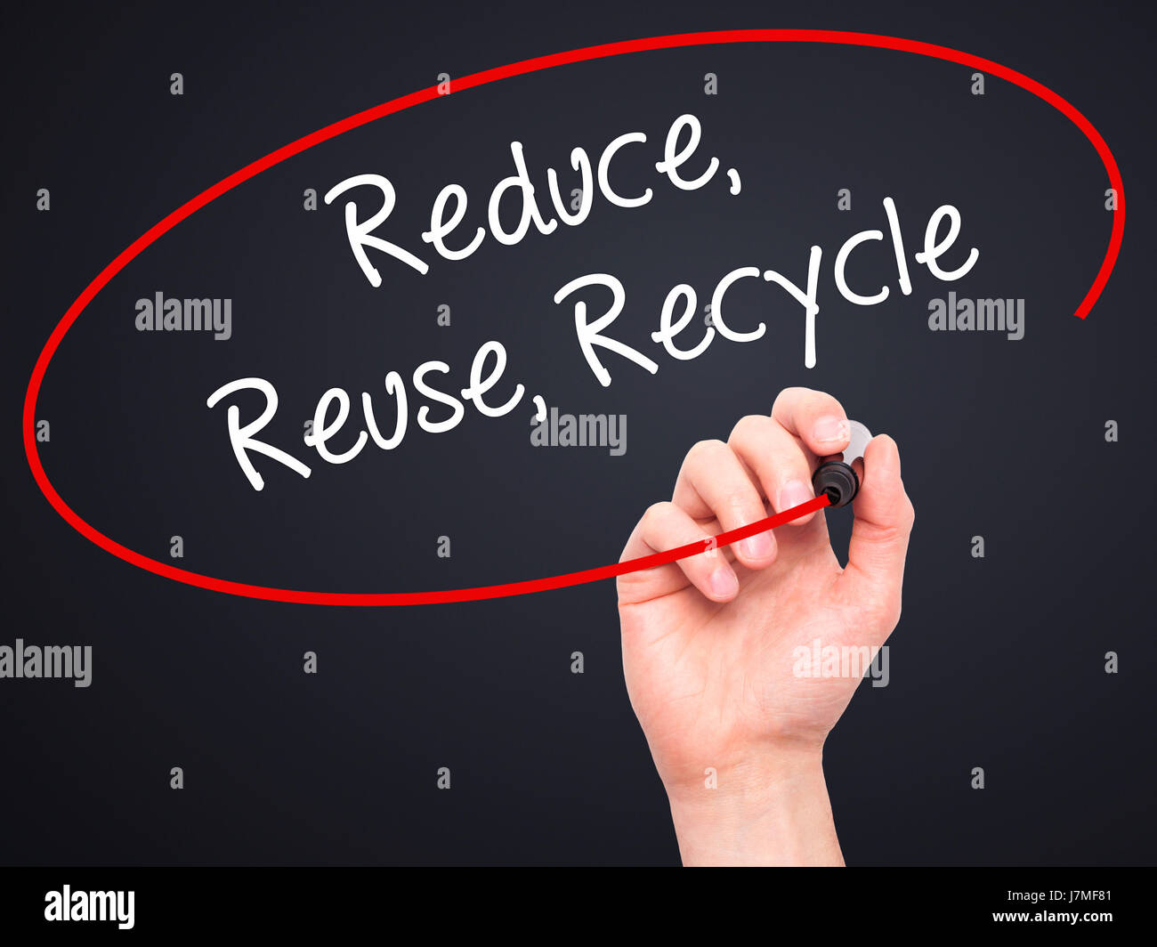 Man Hand writing Reduce Reuse Recycle with black marker on visual ...