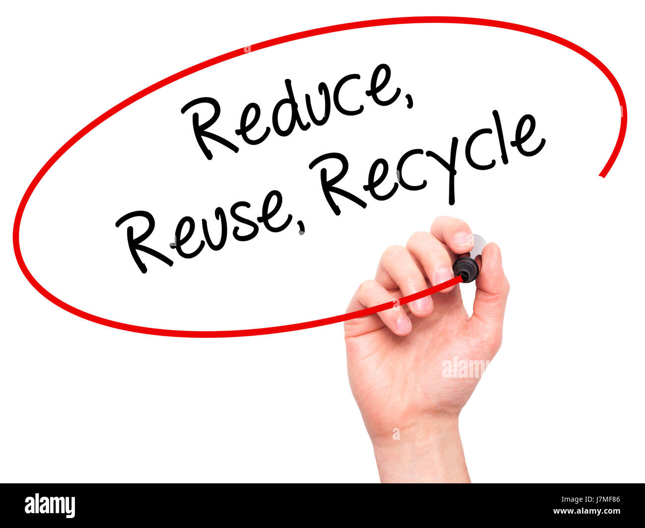 Man Hand writing Reduce Reuse Recycle with black marker on visual ...