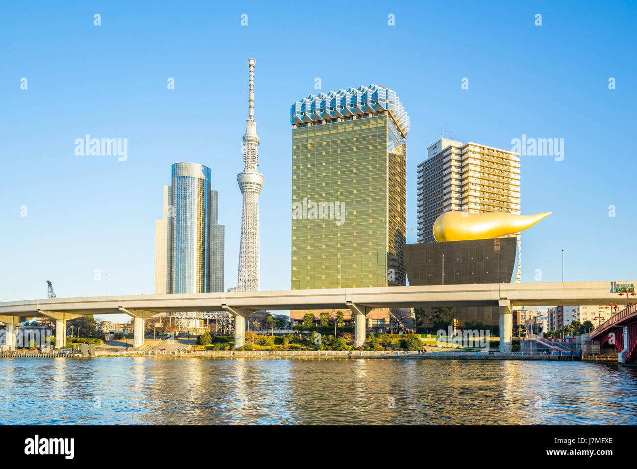 Sumida River with landmark buildings in Tokyo Japan. Stock Photo