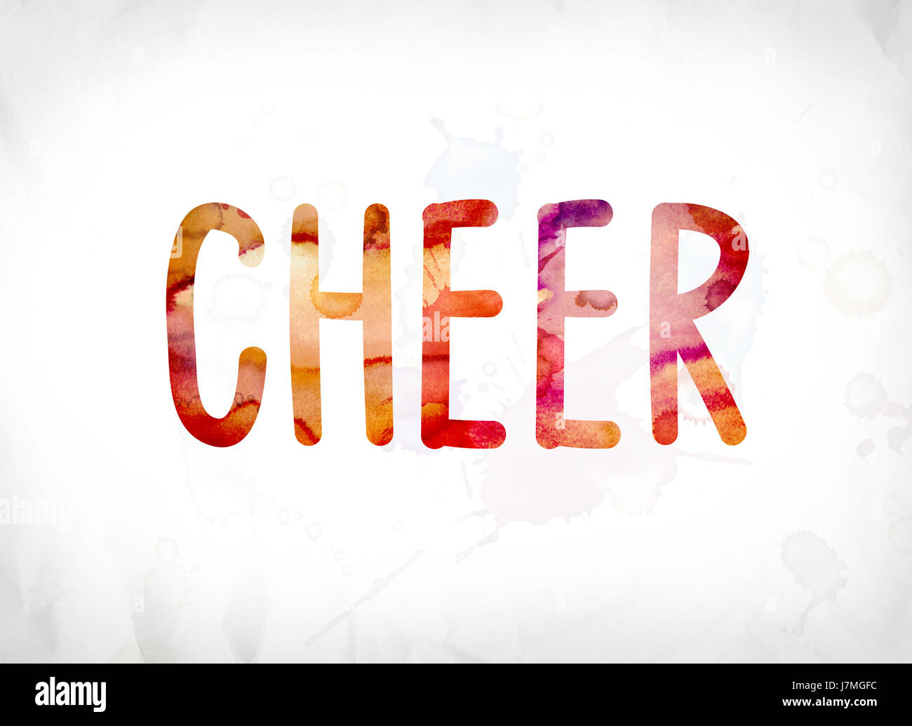 The word Cheer concept and theme painted in colorful watercolors on a white paper background