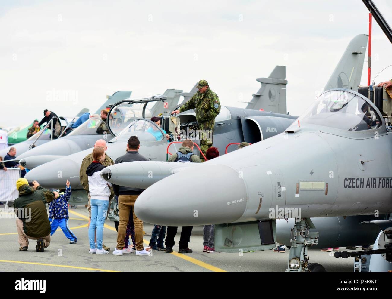 CASLAV, CZECH REPUBLIC - MAY 20, 2017: Aero L-159 ALCA planes on a static exhibition during the Open Day at Tactical Air Force Base Caslav on May 20,  Stock Photo
