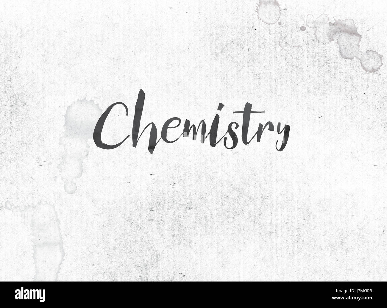 The word Chemistry concept and theme painted in black ink on a watercolor  wash background Stock Photo - Alamy