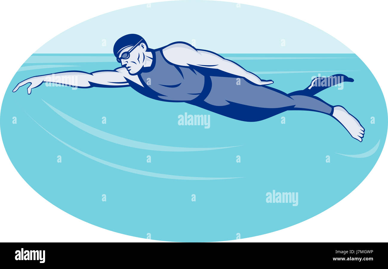 illustration retro swimming event competition race float swimmer ...