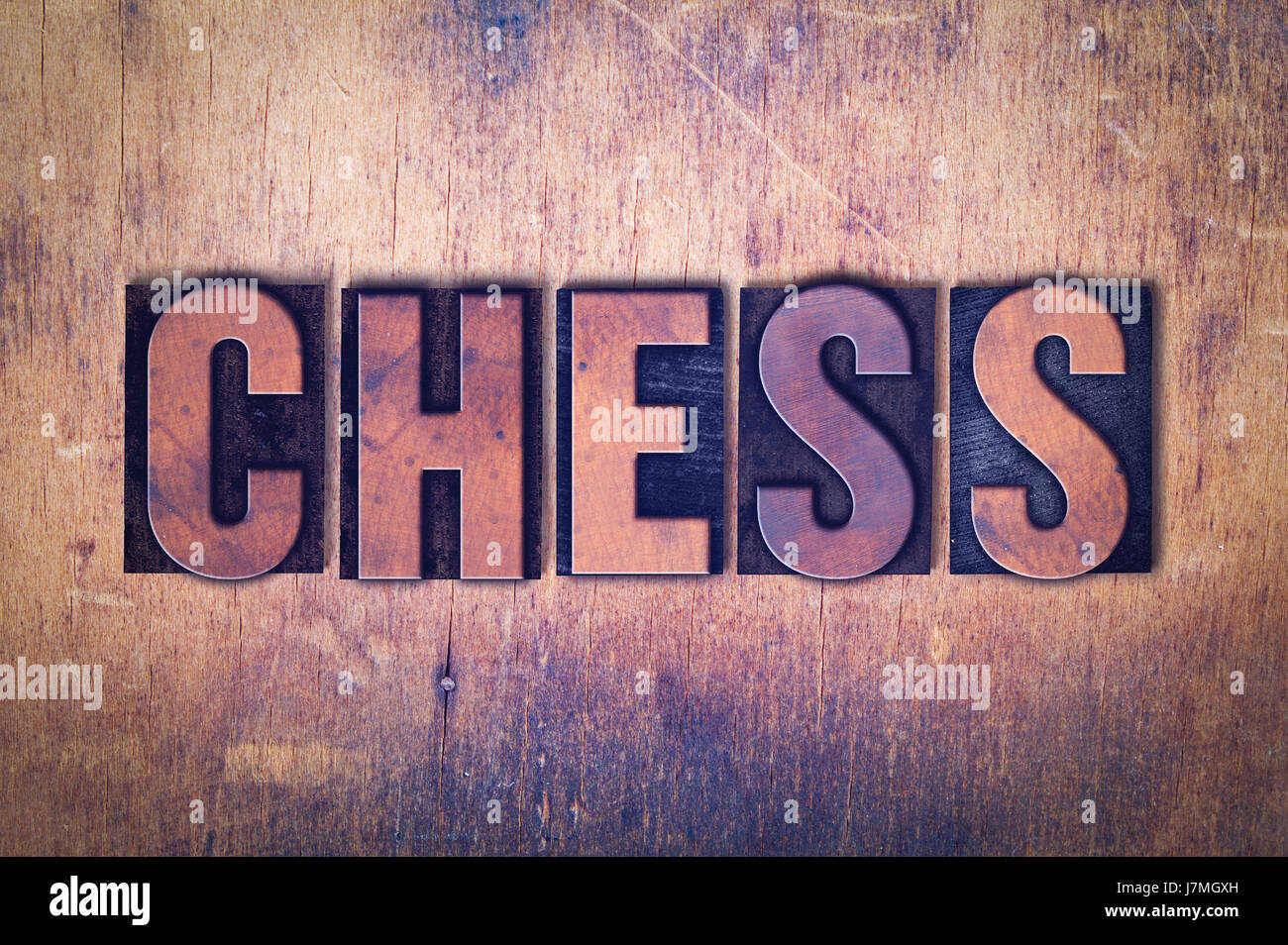 The word Chess concept and theme written in vintage wooden letterpress