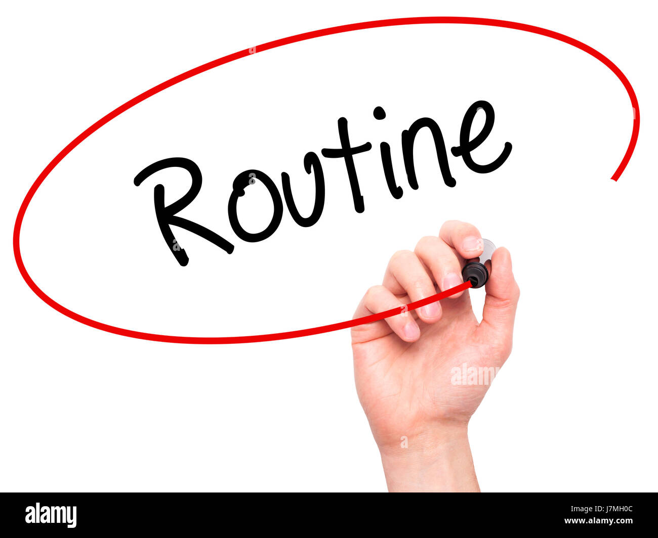 Man Hand writing Routine with black marker on visual screen. Isolated ...