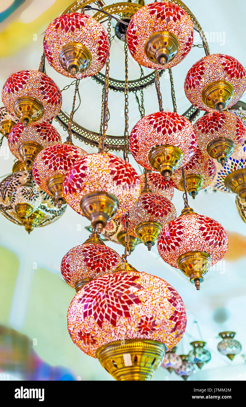 KEMER, TURKEY - MAY 5, 2017: The chandelier of arabian lights with ...