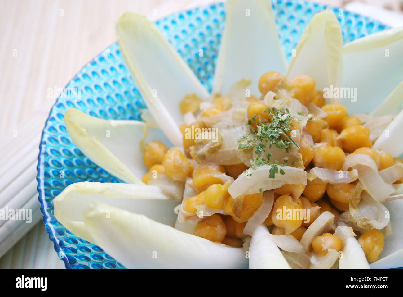 peas chicory pea chickpeas channa dhal salad food aliment dainty vegetable diet Stock Photo
