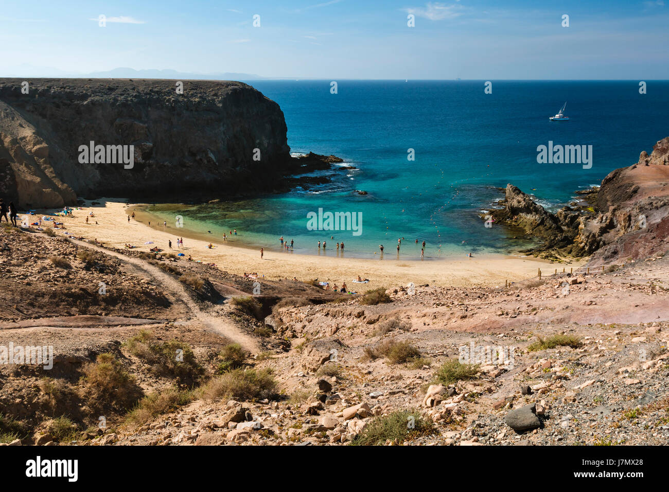 The beautiful beach Playa de Papagayo in Lanzarote, Spain. Stock Photo