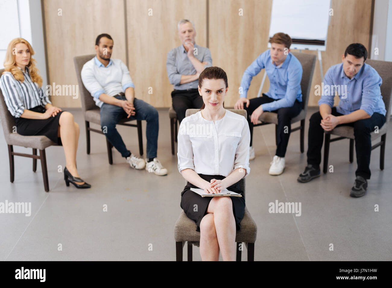 Professional female psychologist looking at you Stock Photo Alamy