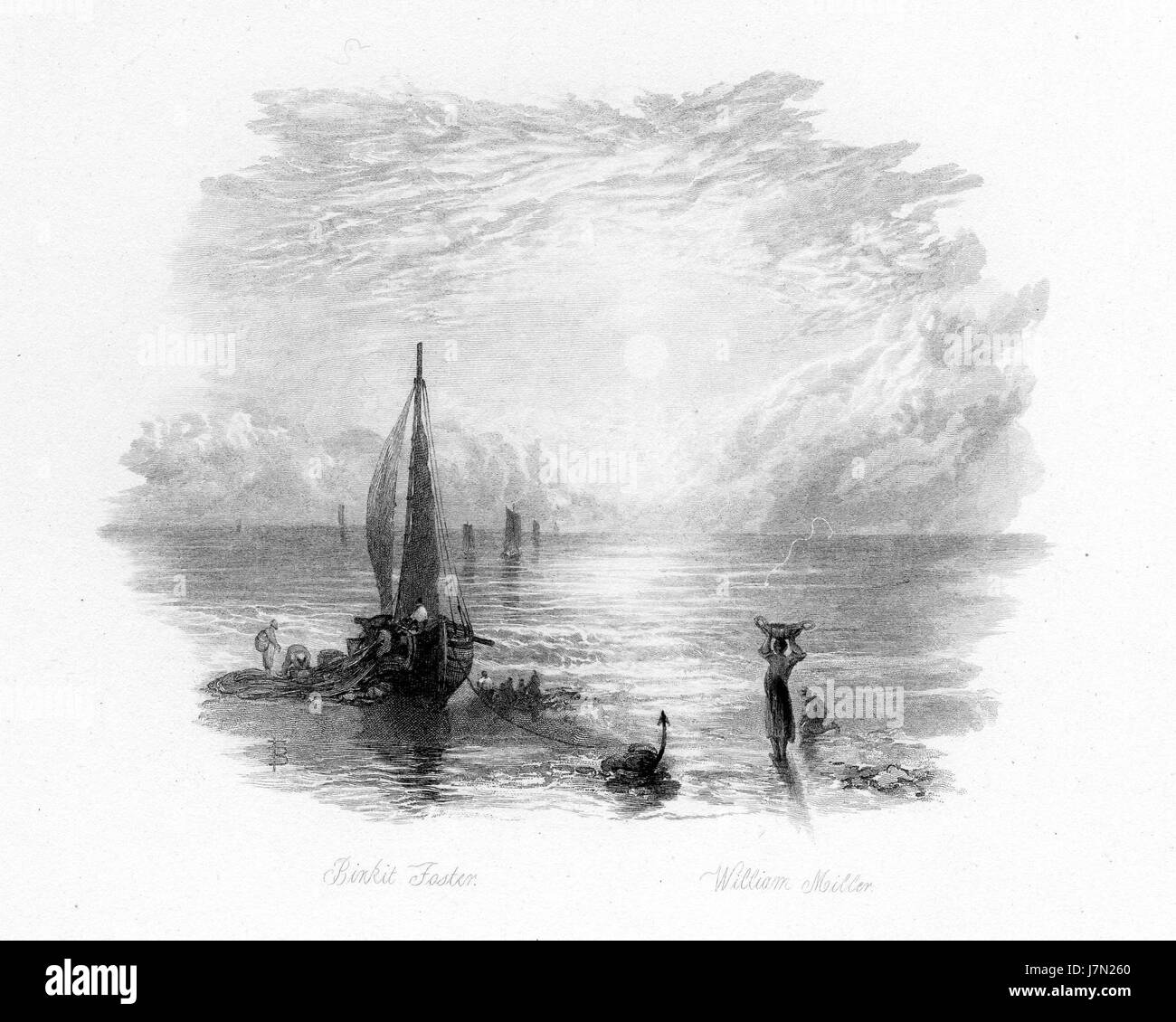 'The sea is bright with morning' engraving by William Miller after Birket Foster Stock Photo