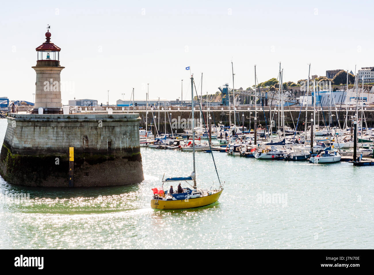 Yacht sailing into Ramsgate harbour after competing in the EuroRegatta
