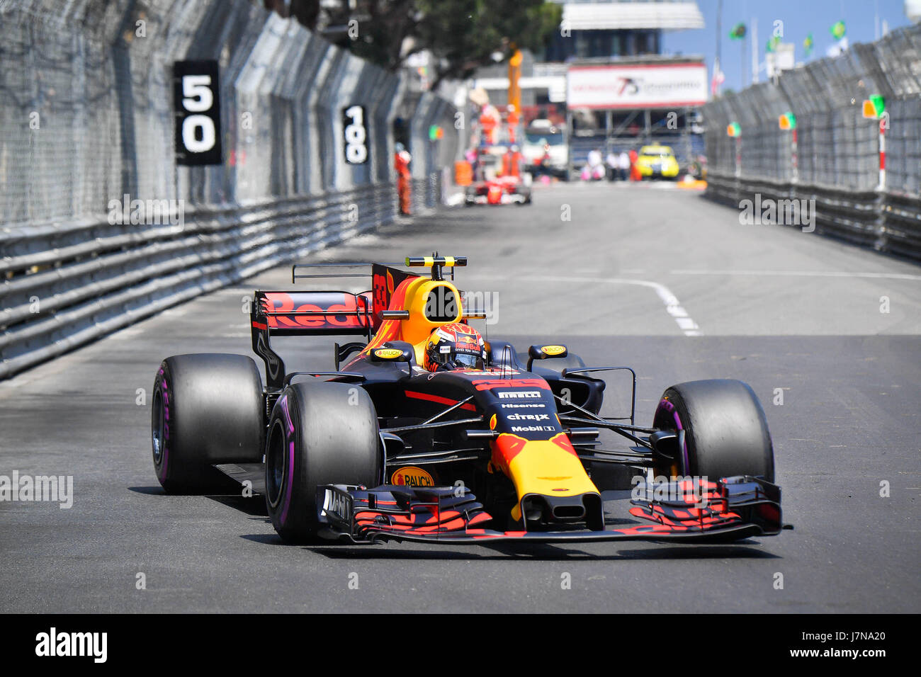 Monaco. 25th May, 2017. Bull Racing Tag Heuer Belgian-Dutch driver Max Verstappen competes during the second practice session of the Formula One Monaco Grand Prix in Monaco, on 25, 2017.