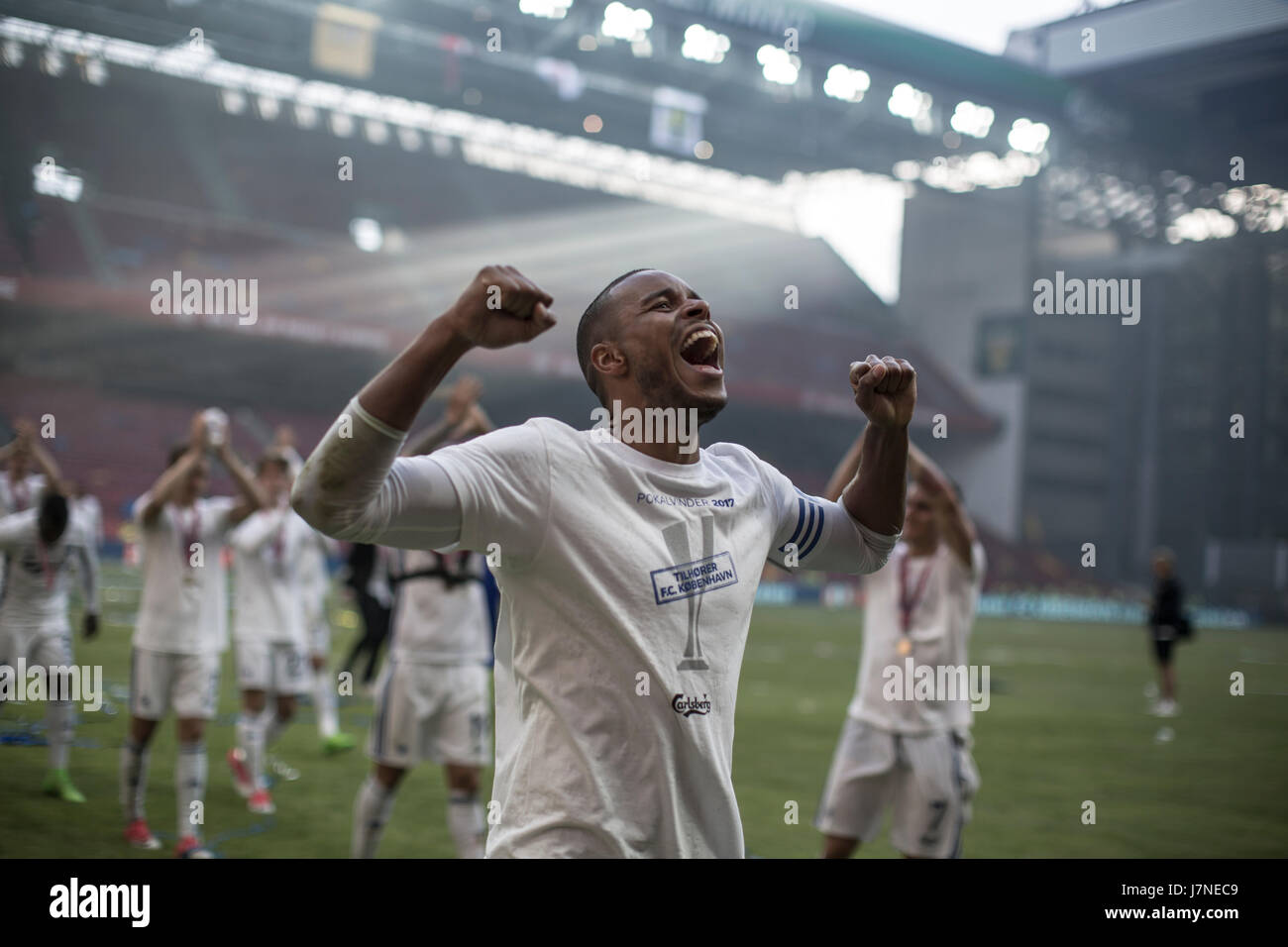 Denmark, Copenhagen, May 25th 2017. FC Copenhagen complete Danish double with cup 3-1 win over Brondby IF. Here Mathias Jorgensen is chearing up the fans after the victory. Credit: Gonzales Photo/Alamy Live News Stock Photo