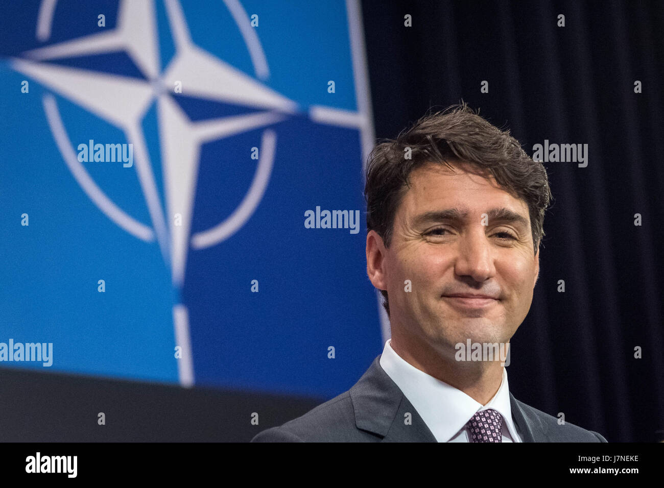 Brussels, belgium. 25th May, 2017. press conference of Justin Trudeau at the NATO headquarters. Credit: Julien Mattia/ZUMA Wire/Alamy Live News Stock Photo