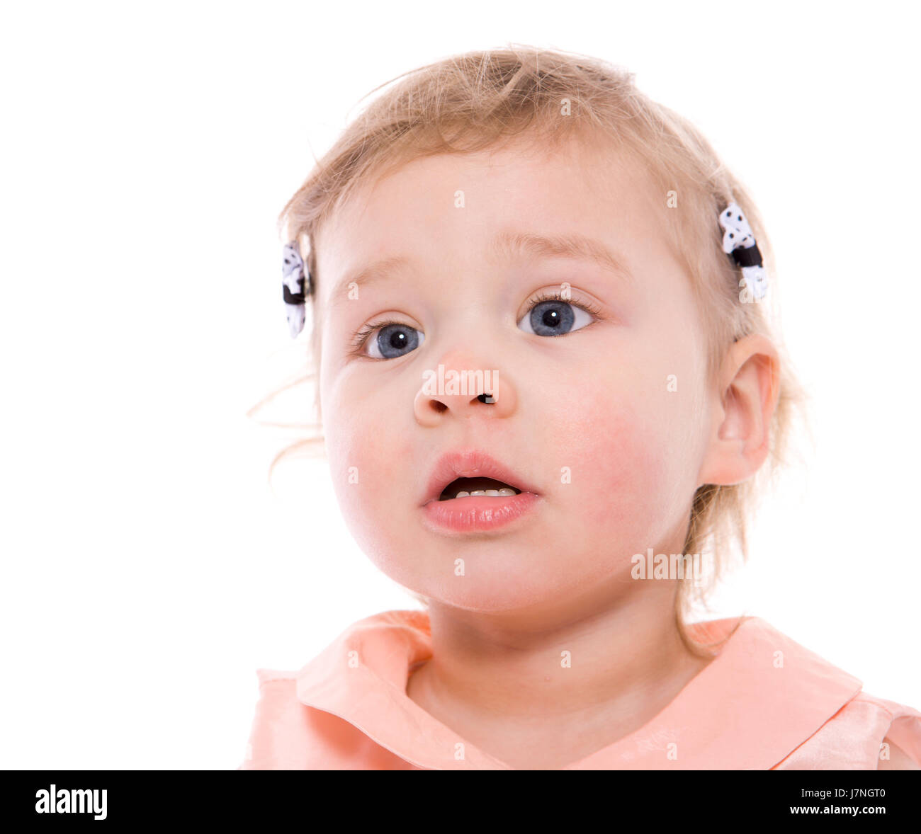 Portrait of cute happy little girl isolated on white Stock Photo - Alamy