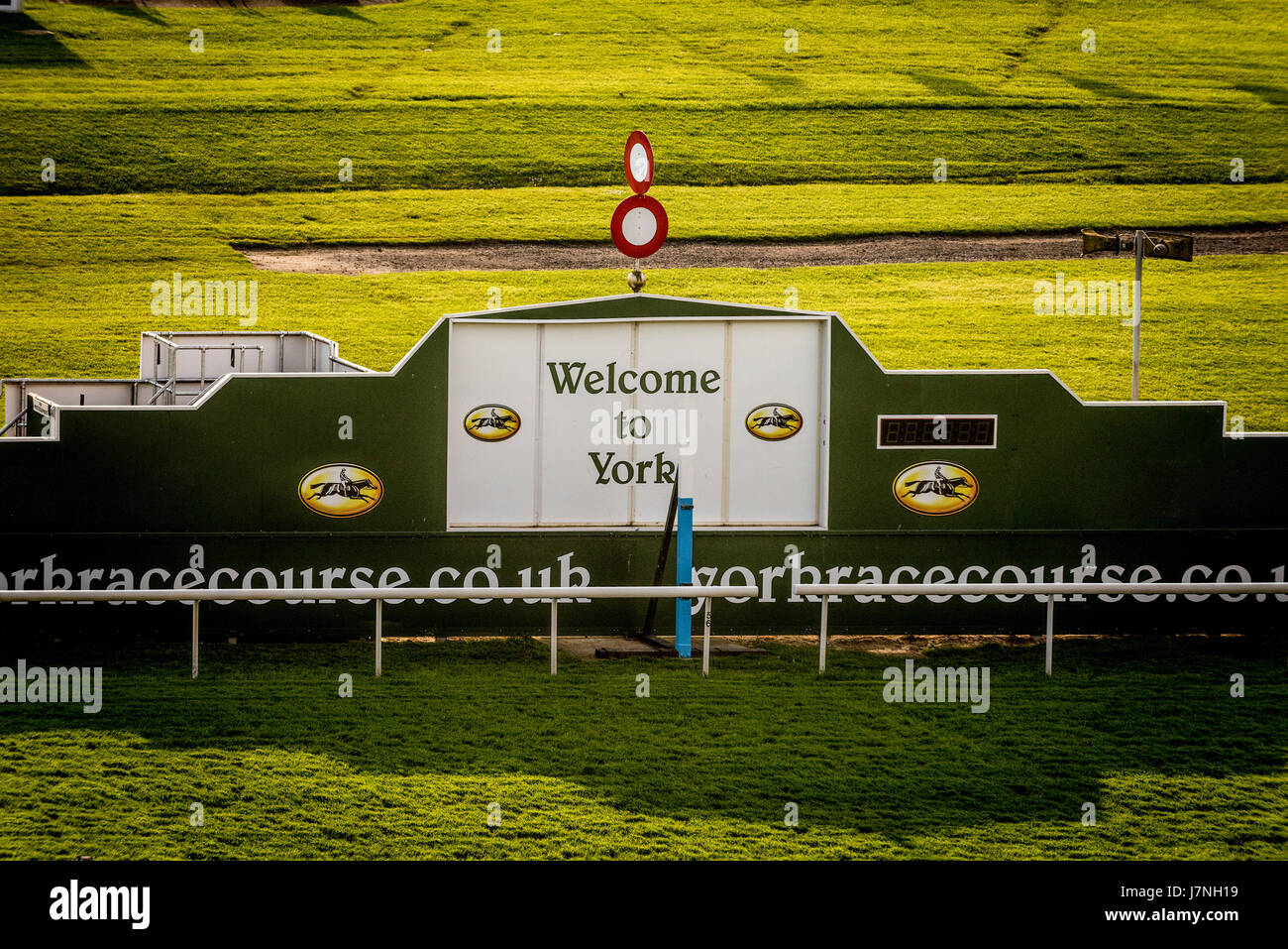 Welcome to York sign at York Racecourse, York, UK Stock Photo