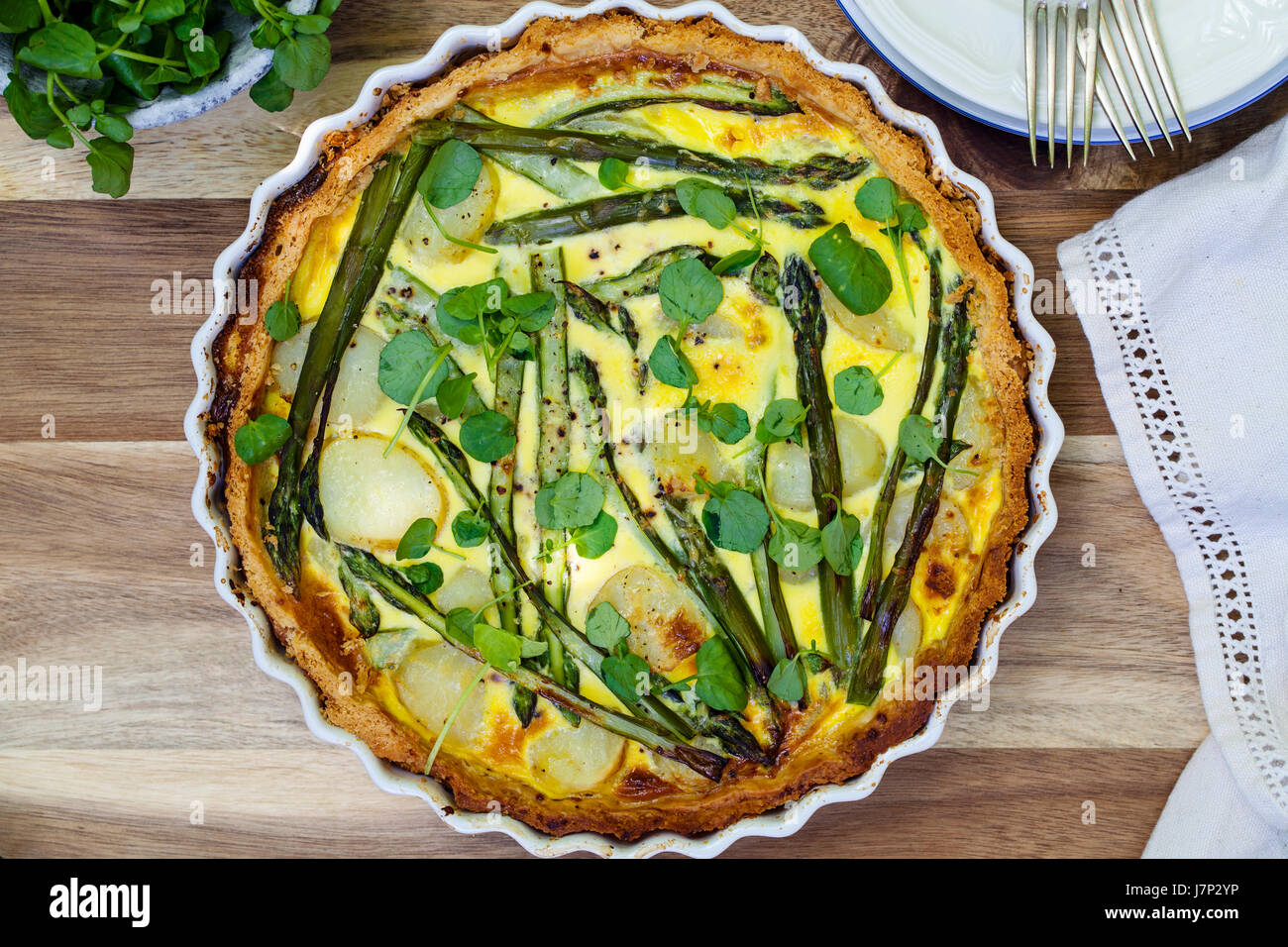 Asparagus and Jersey Royal potatoes tart Stock Photo Alamy