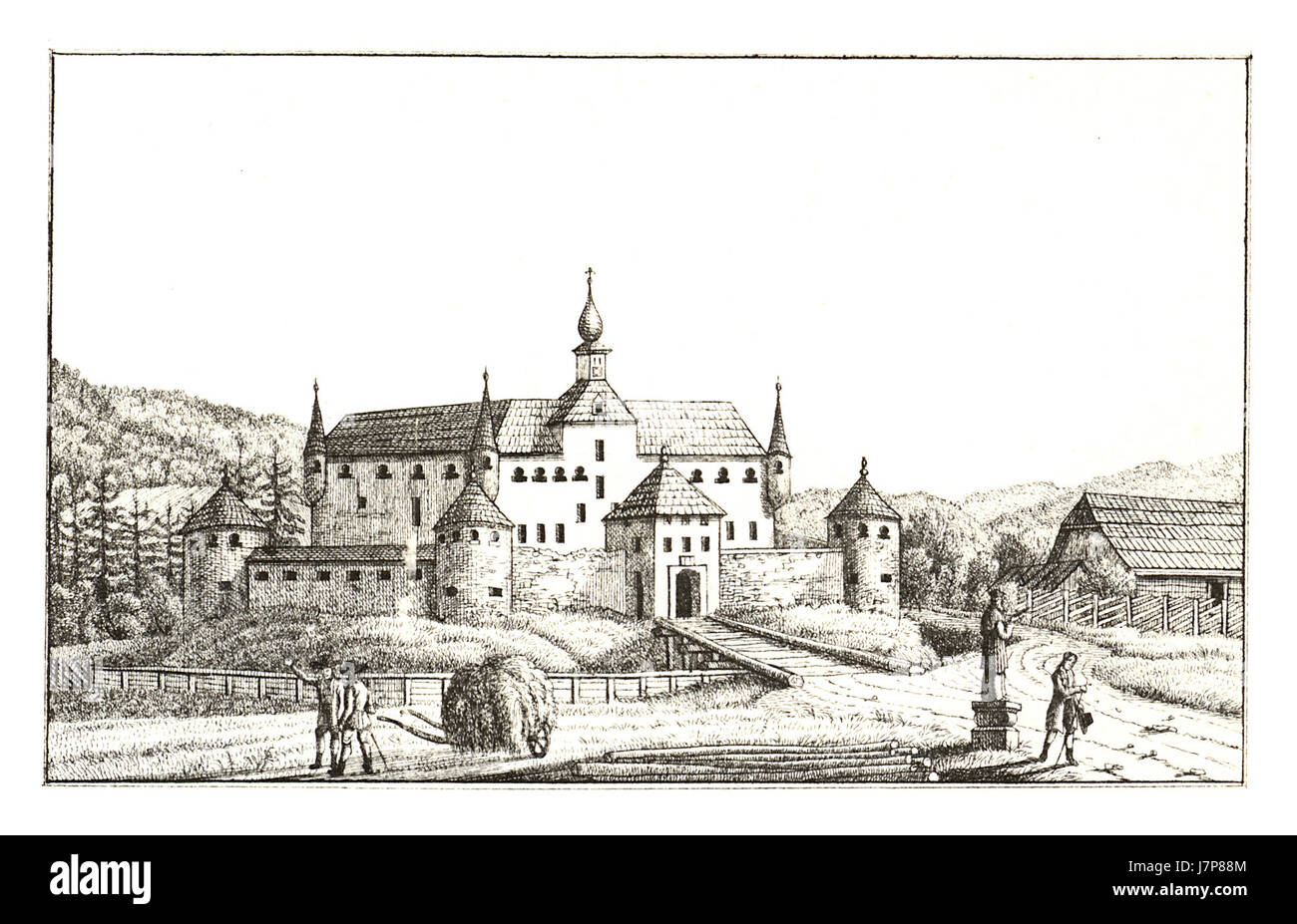 246 Schloss Riegersdorf Gabelhofen, Fohnsdorf   J.F.Kaiser Lithografirte Ansichten der Steiermark 1830 Stock Photo