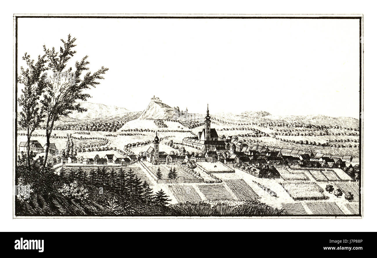 349 Markt Feldbach mit der Riegersburg   J.F.Kaiser Lithografirte Ansichten der Steiermark 1830 Stock Photo