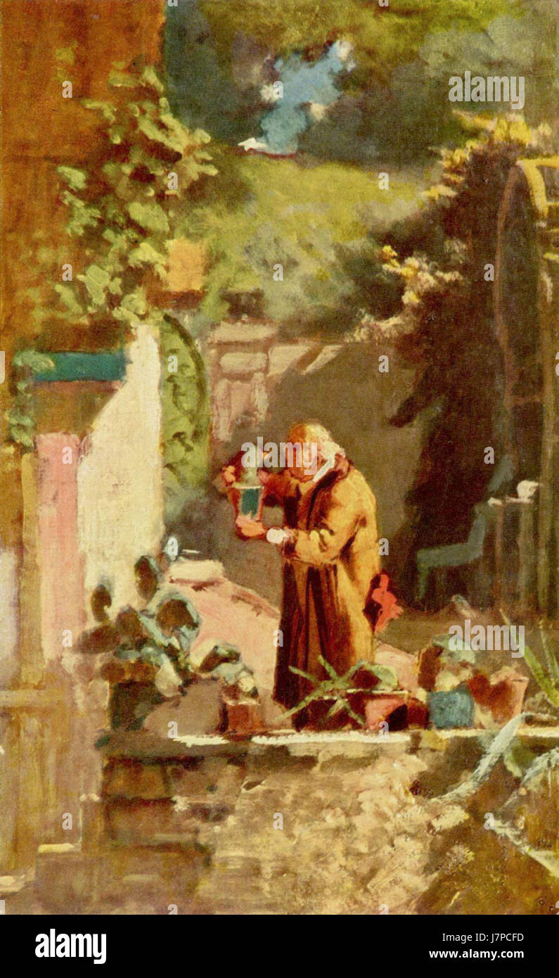 An artwork by German artist Carl Spitzweg, reflecting his distinctive style in 19th-century genre painting, known for its depictions of everyday life and humorous subjects. Stock Photo