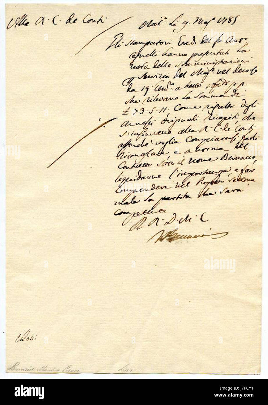 Cesare Beccaria   Letter to de Conti   1785 05 09 Stock Photo