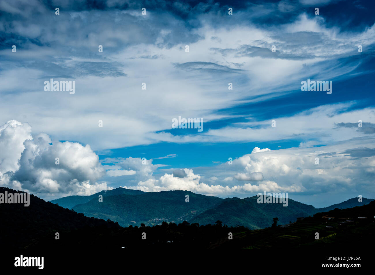 Beautiful blue sky and hill mountain at Mon Cham (Mon Jam), Chiangmai, Thailand Stock Photo
